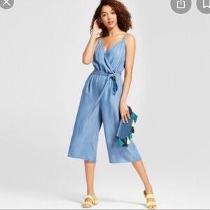 A New Day Chambray Cropped Wide Leg Jumpsuit